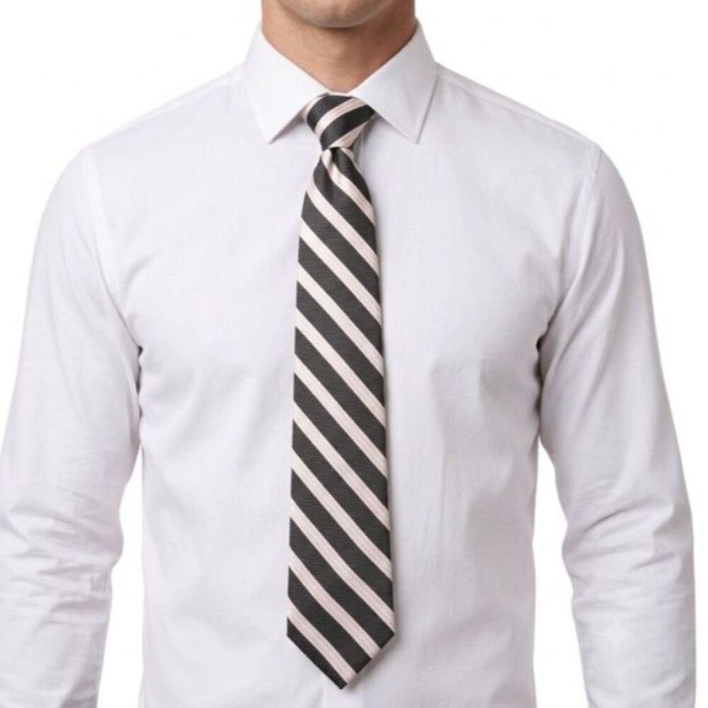 J. Crew Men's Navy Ivory Pink 100% Silk Diagonal Striped Classic Tie
